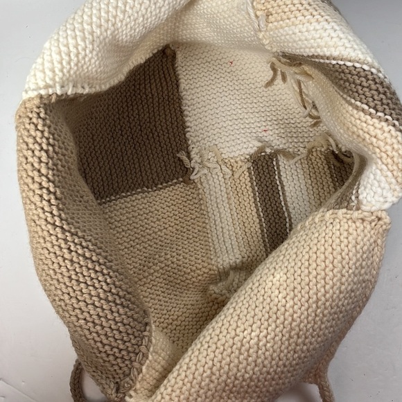 Handmade Color Block Knitted Shoulder Tote Bag Handkerchief Edge Boho Tote - Picture 8 of 10